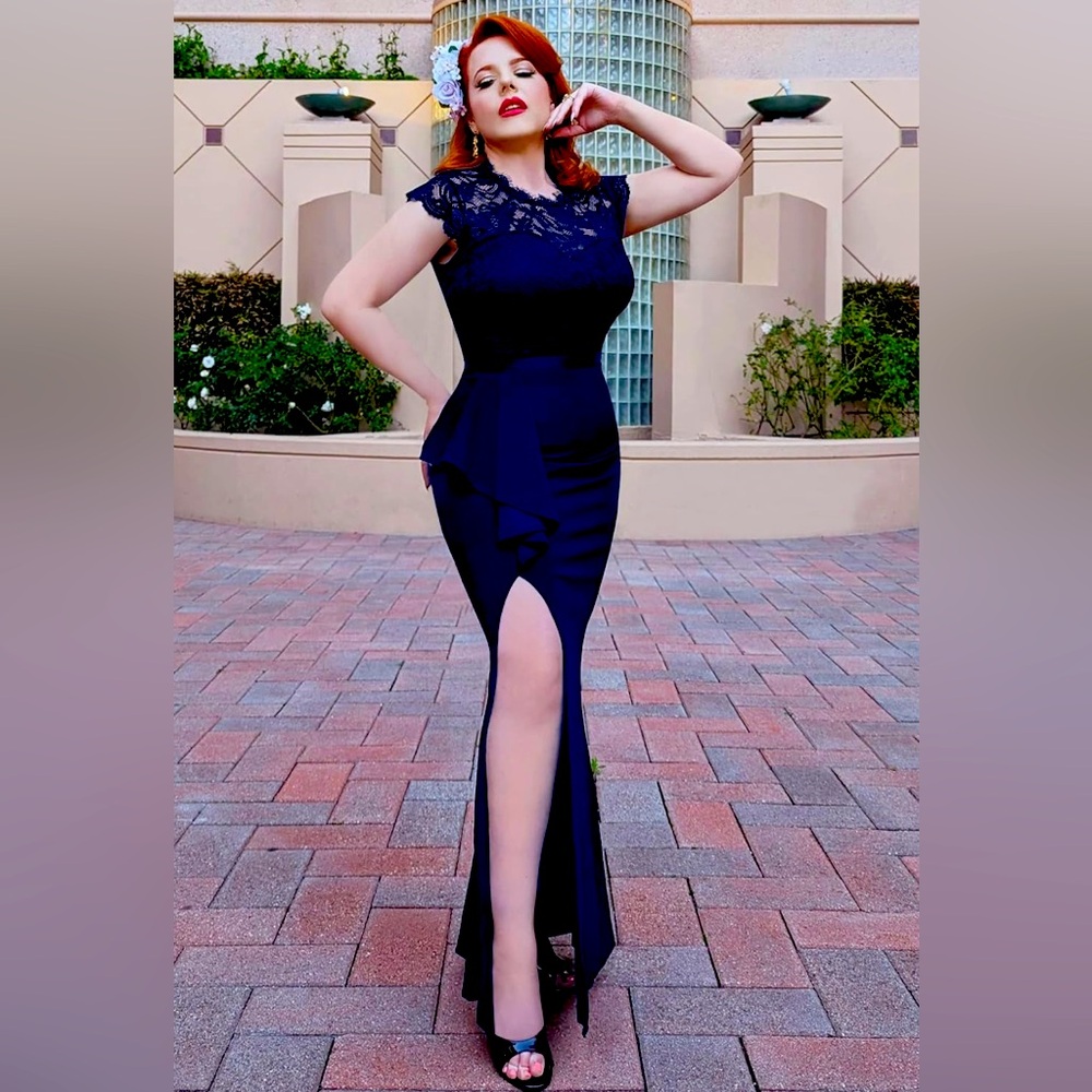 MISSMAY Royal Blue Lace and Satin Gown - Picture 1 of 3